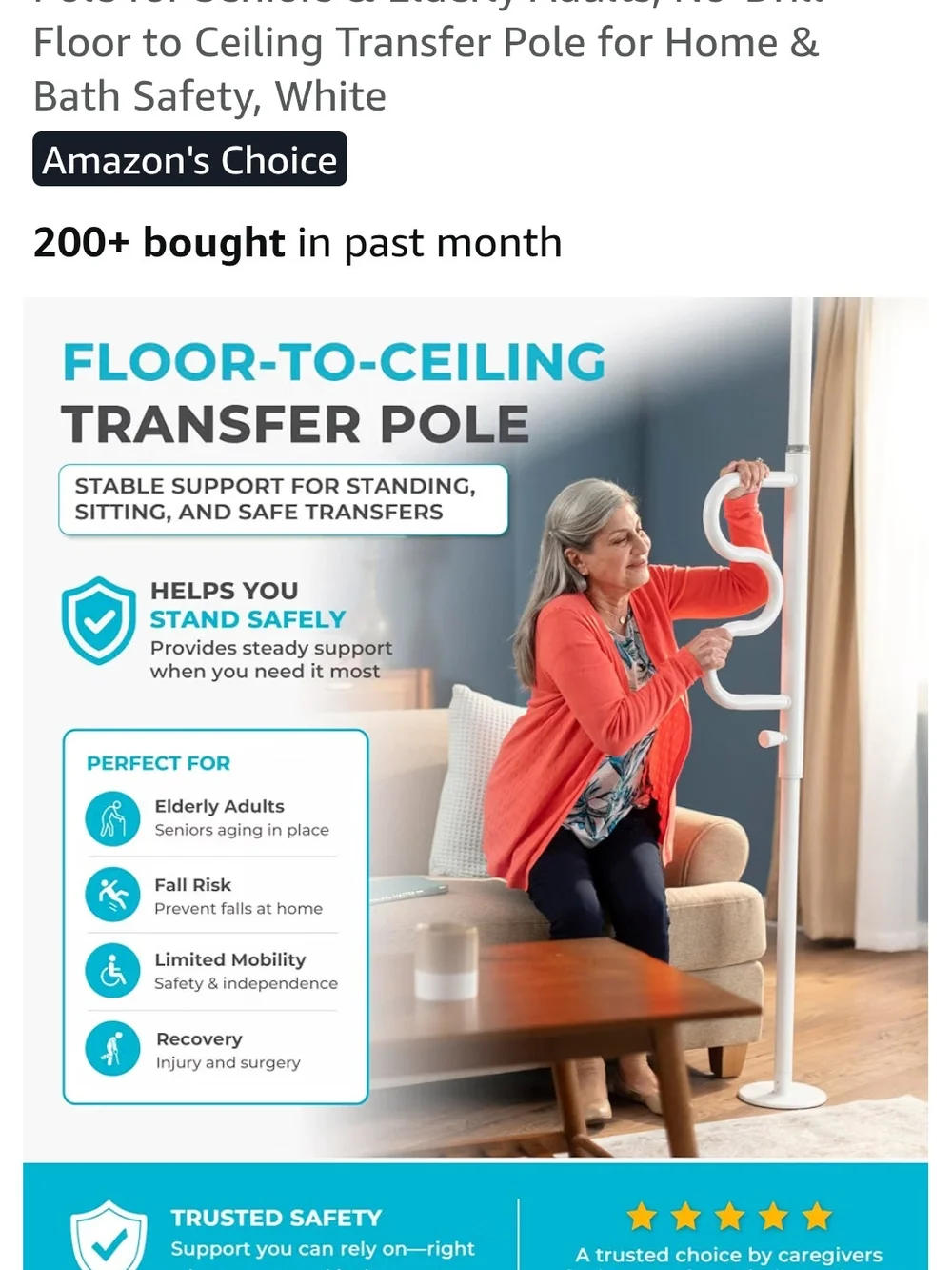 White Floor-to-Ceiling Transfer Pole with Ergonomic Handle - Home Bath